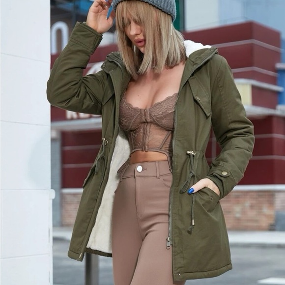 Posh Chronicles Jackets & Blazers - A Fleece Lined Drawstring Waist Hooded Parka Coat